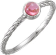 14K Gold Round Natural Pink Tourmaline Bezel-Set Rope Ring - White Gold