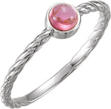 14K Gold Round Natural Pink Tourmaline Bezel-Set Rope Ring - White Gold