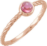 14K Gold Round Natural Pink Tourmaline Bezel-Set Rope Ring - Rose Gold