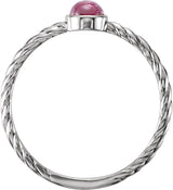 14K Gold Round Natural Pink Tourmaline Bezel-Set Rope Ring - White Gold - view 2
