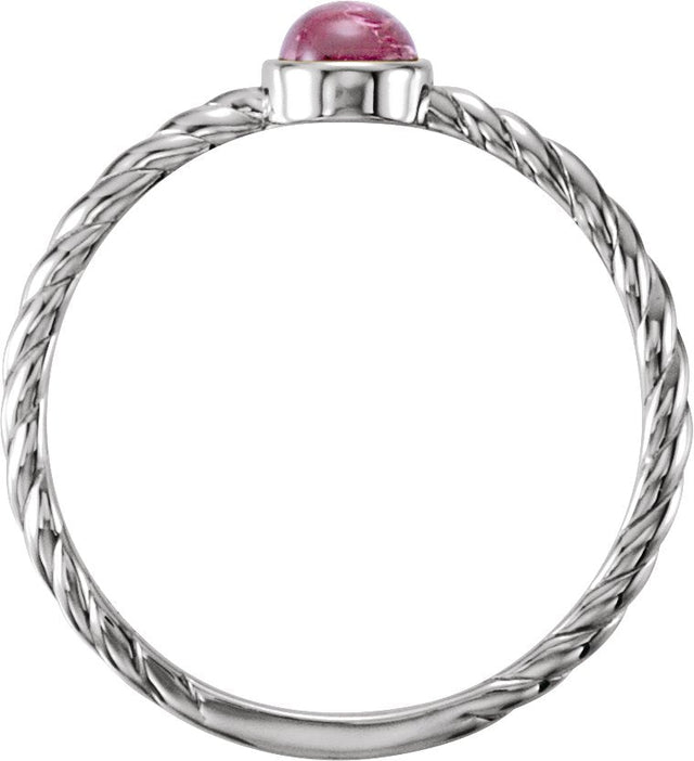 14K Gold Round Natural Pink Tourmaline Bezel-Set Rope Ring - White Gold - view 2