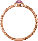 14K Gold Round Natural Pink Tourmaline Bezel-Set Rope Ring - Rose Gold - view 2