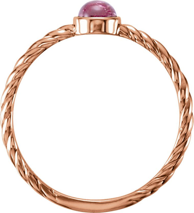 14K Gold Round Natural Pink Tourmaline Bezel-Set Rope Ring - Rose Gold - view 2