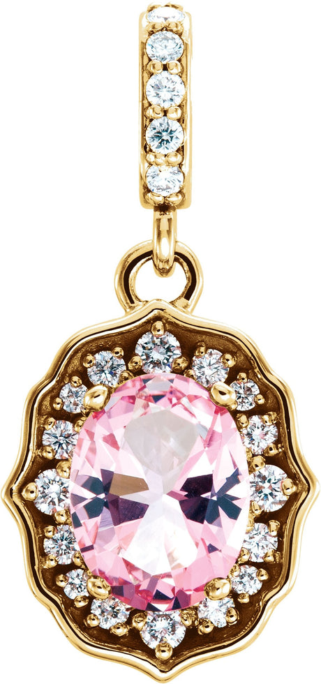 14K Gold Oval Natural Peach Morganite & Natural Diamond Halo-Style Pendant - Yellow Gold