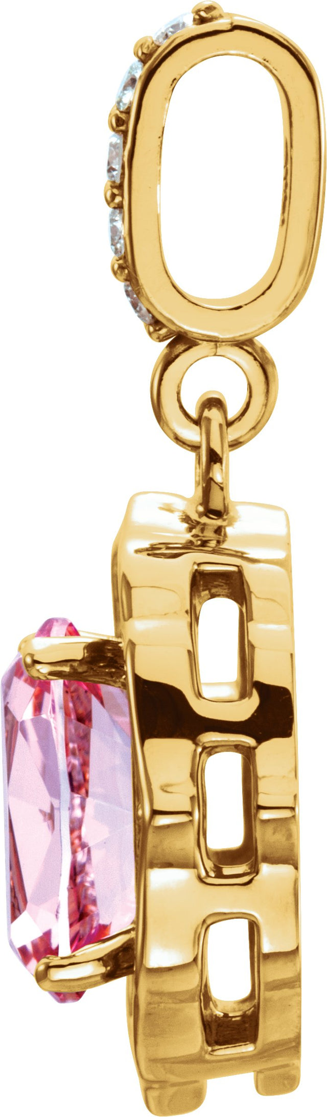 14K Gold Oval Natural Peach Morganite & Natural Diamond Halo-Style Pendant - Yellow Gold - view 2