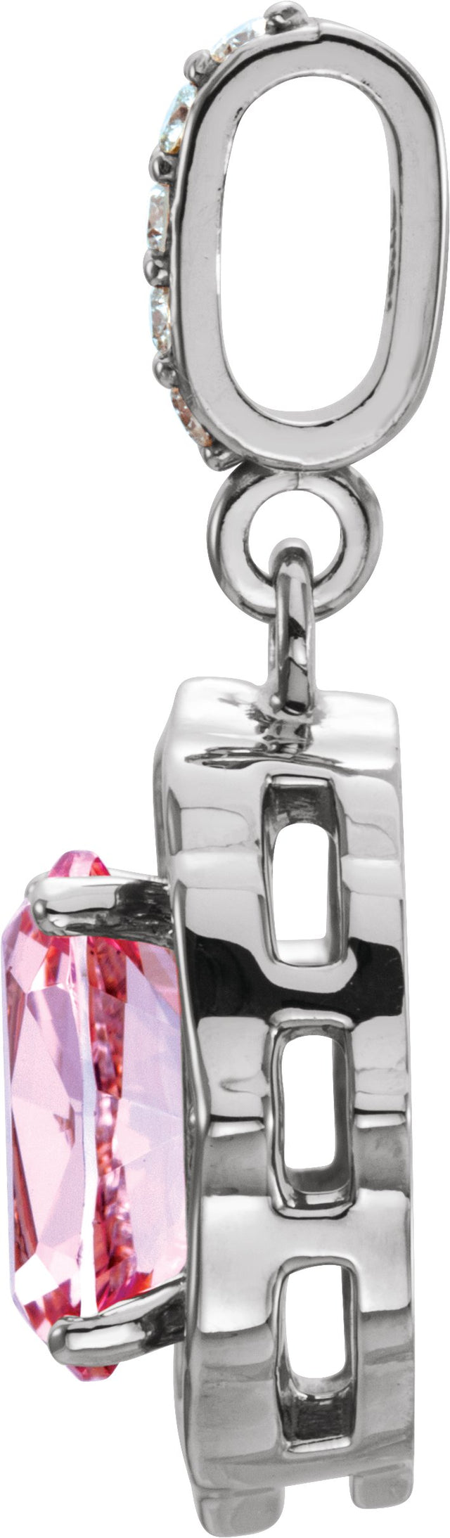 Platinum Oval Natural Peach Morganite & Natural Diamond Halo-Style Pendant - view 2