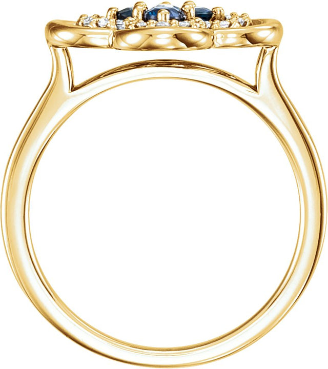 14K Gold Round Natural Blue Sapphire Clover Ring - Yellow Gold - view 4