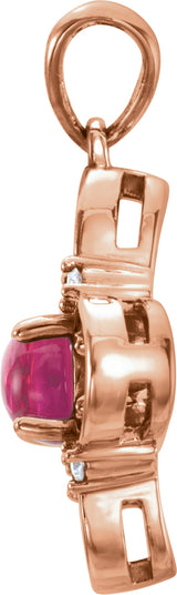 14K Gold Round Natural Pink Tourmaline & Natural Diamond Clover Pendant - Rose Gold - view 2