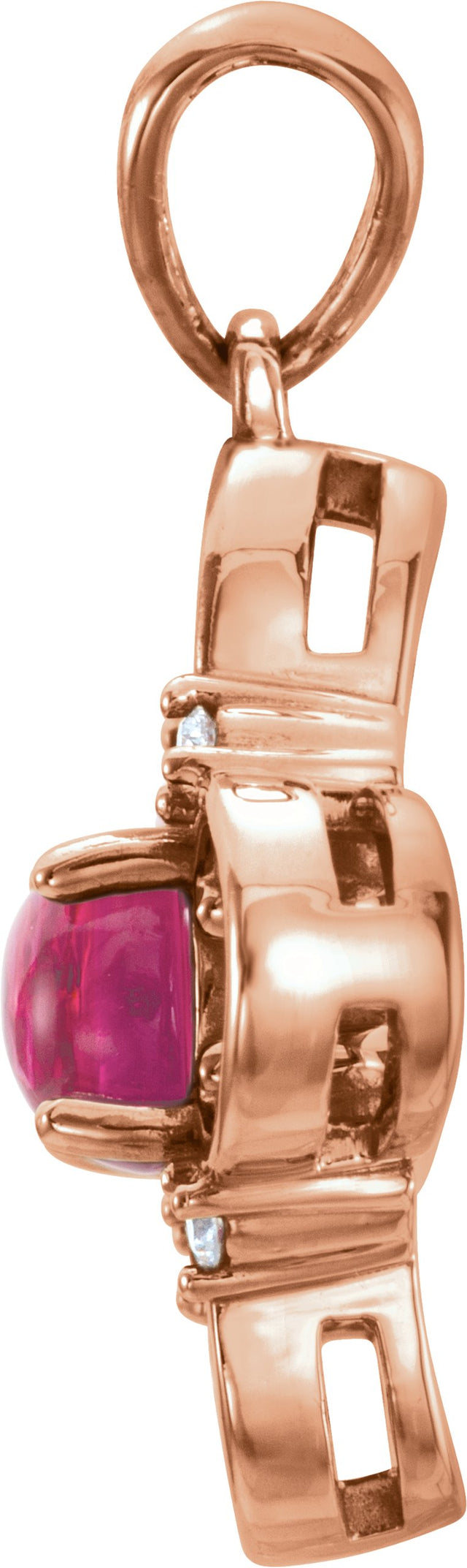 14K Gold Round Natural Pink Tourmaline & Natural Diamond Clover Pendant - Rose Gold - view 2