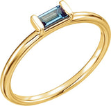 14K Gold Straight Baguette Natural London Blue Topaz Baguette Stackable Ring - Yellow Gold