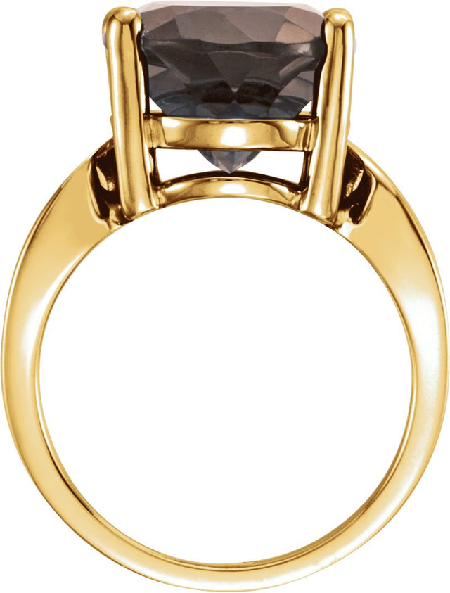 14K Gold Oval Natural Smoky Quartz Solitaire Ring - Yellow Gold - view 2