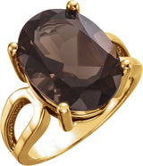 14K Gold Oval Natural Smoky Quartz Solitaire Ring - Yellow Gold