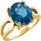 14K Gold Oval Natural London Blue Topaz Solitaire Ring - Yellow Gold