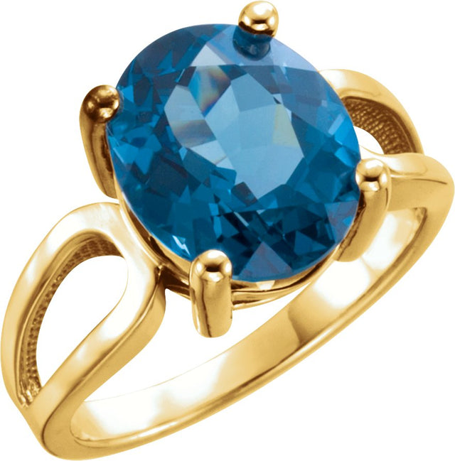 14K Gold Oval Natural London Blue Topaz Solitaire Ring - Yellow Gold