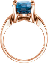 14K Gold Oval Natural London Blue Topaz Solitaire Ring - Rose Gold - view 2