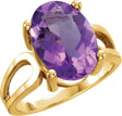 14K Gold Oval Natural Amethyst Solitaire Ring – 14x10mm - Yellow Gold