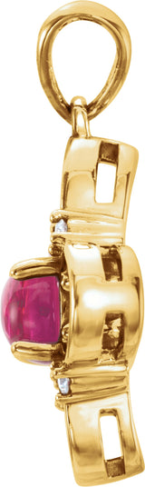 14K Gold Round Natural Pink Tourmaline & Natural Diamond Clover Pendant - Yellow Gold - view 2