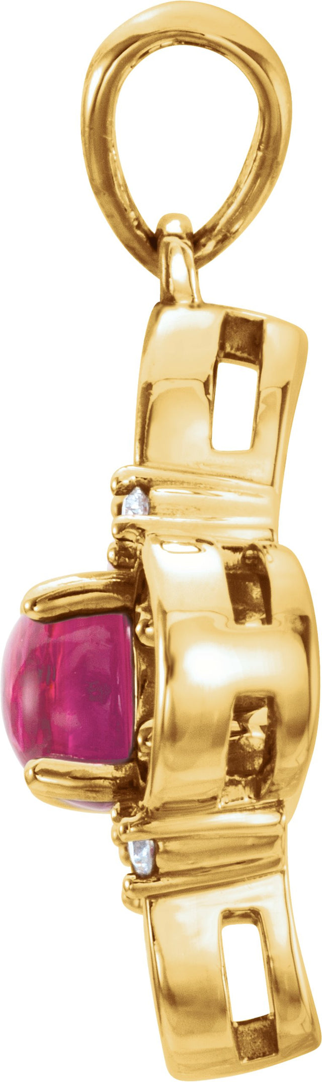14K Gold Round Natural Pink Tourmaline & Natural Diamond Clover Pendant - Yellow Gold - view 2