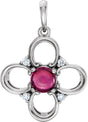 14K Gold Round Natural Pink Tourmaline & Natural Diamond Clover Pendant - White Gold