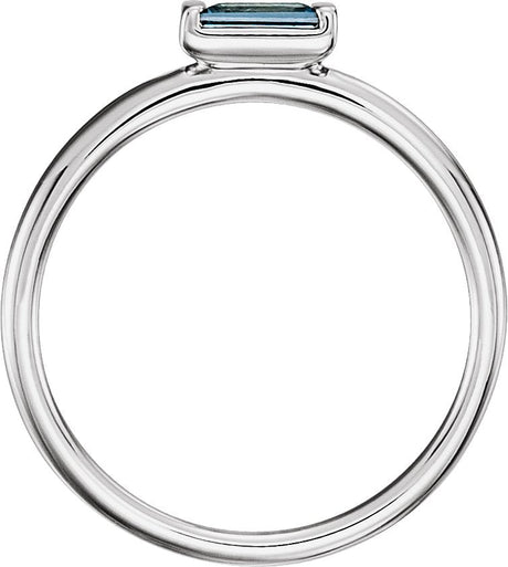 Platinum Straight Baguette Natural London Blue Topaz Baguette Stackable Ring - view 2