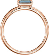14K Gold Straight Baguette Natural London Blue Topaz Baguette Stackable Ring - Rose Gold - view 2