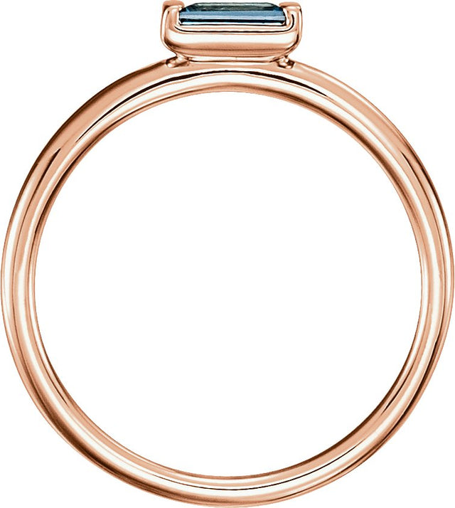 14K Gold Straight Baguette Natural London Blue Topaz Baguette Stackable Ring - Rose Gold - view 2