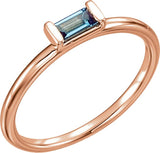 14K Gold Straight Baguette Natural London Blue Topaz Baguette Stackable Ring - Rose Gold
