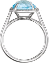 14K Gold Round Natural Sky Blue Topaz & Natural Diamond Halo-Style Ring – 8-10mm Stones - White Gold - view 2