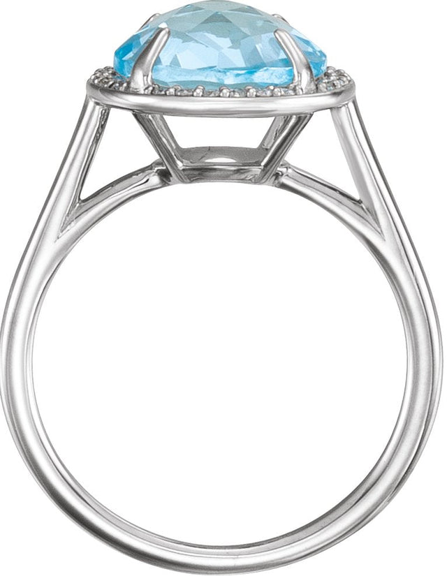 14K Gold Round Natural Sky Blue Topaz & Natural Diamond Halo-Style Ring – 8-10mm Stones - White Gold - view 2