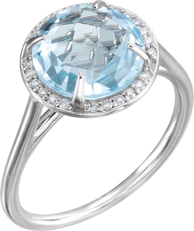 14K Gold Round Natural Sky Blue Topaz & Natural Diamond Halo-Style Ring – 8-10mm Stones - White Gold