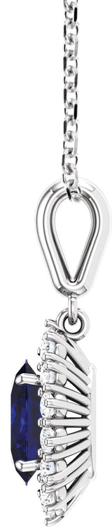 14K Gold Oval Lab-Grown Blue Sapphire & Natural Diamond Halo-Style Necklace or Pendant – 1/3 CTW - White Gold - view 2