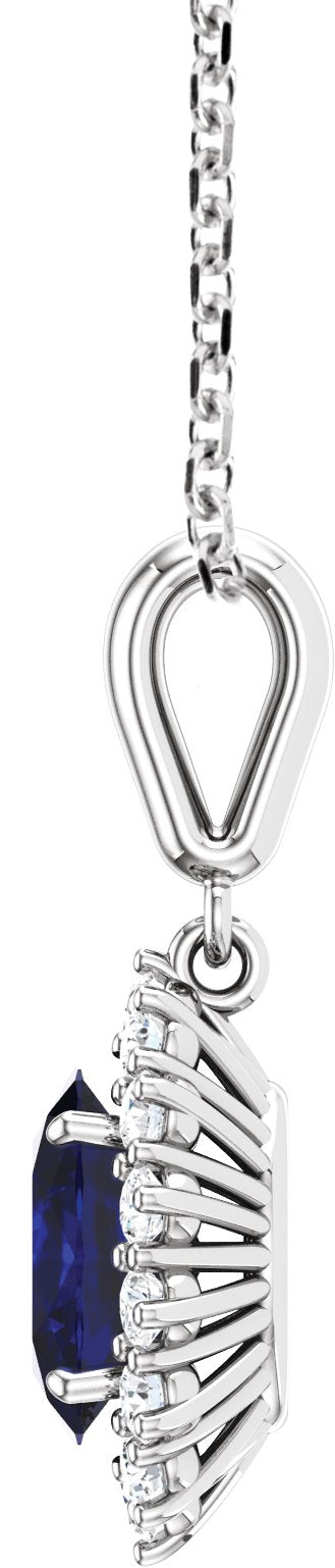 14K Gold Oval Lab-Grown Blue Sapphire & Natural Diamond Halo-Style Necklace or Pendant – 1/3 CTW - White Gold - view 2