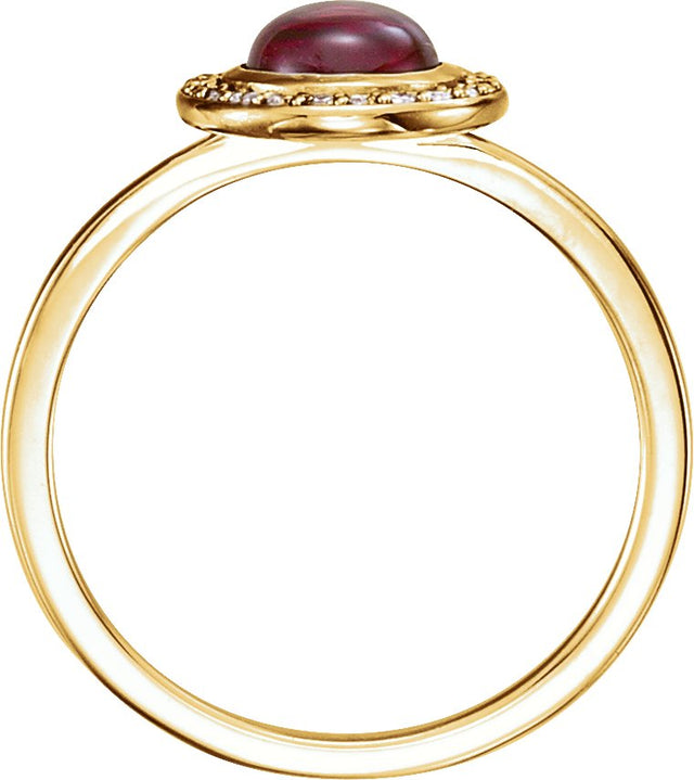 14K Gold Oval Natural Rhodolite Garnet & Natural Diamond Halo-Style Cabochon Ring - Yellow Gold - view 2