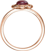 14K Gold Oval Natural Rhodolite Garnet & Natural Diamond Halo-Style Cabochon Ring - Rose Gold - view 2