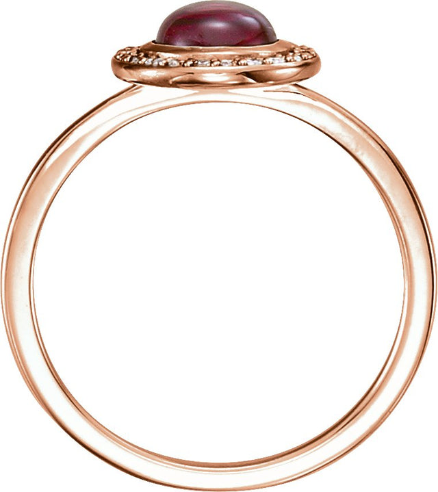 14K Gold Oval Natural Rhodolite Garnet & Natural Diamond Halo-Style Cabochon Ring - Rose Gold - view 2