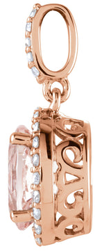 14K Gold Oval Natural Pink Morganite & Natural Diamond Halo-Style Pendant - Rose Gold - view 2
