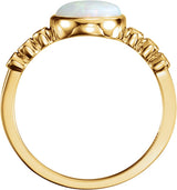 14K Gold Round Natural White Opal & Natural Diamond Bezel-Set Ring - Yellow Gold - view 2