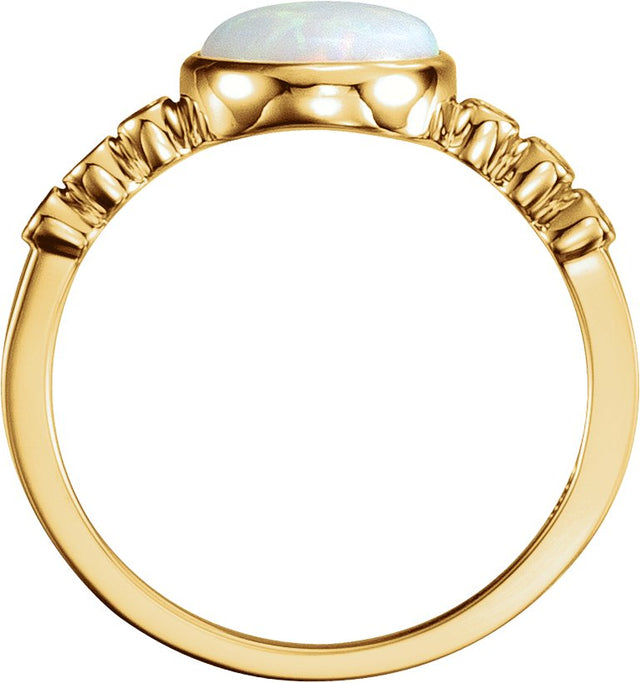 14K Gold Round Natural White Opal & Natural Diamond Bezel-Set Ring - Yellow Gold - view 2