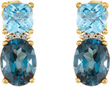 14K Gold Oval Natural London Blue Topaz & Natural Swiss Blue Topaz & Natural Diamond Multi-Shape Earrings - Yellow Gold - view 2