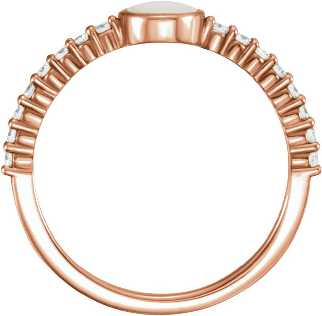 14K Gold Round Natural White Opal & Natural Diamond Accented Cabochon Ring - Rose Gold - view 2