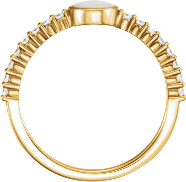 14K Gold Round Natural White Opal & Natural Diamond Accented Cabochon Ring - Rose Gold - view 3