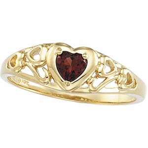 14K Gold Natural Mozambique Garnet Heart Ring