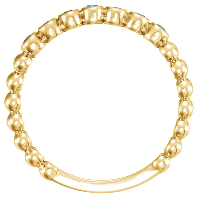 14K Gold Round Natural Aquamarine Stackable Bead Ring - Yellow Gold - view 4