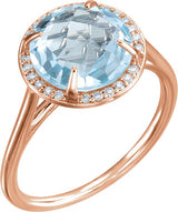 14K Gold Round Natural Sky Blue Topaz & Natural Diamond Halo-Style Ring – 8-10mm Stones - Rose Gold