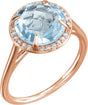 14K Gold Round Natural Sky Blue Topaz & Natural Diamond Halo-Style Ring – 8-10mm Stones - Rose Gold