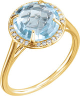 14K Gold Round Natural Sky Blue Topaz & Natural Diamond Halo-Style Ring – 8-10mm Stones - Yellow Gold