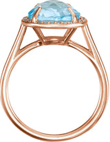 14K Gold Round Natural Sky Blue Topaz & Natural Diamond Halo-Style Ring – 8-10mm Stones - Rose Gold - view 2