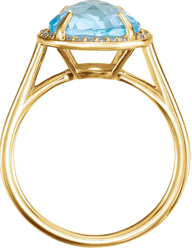 14K Gold Round Natural Sky Blue Topaz & Natural Diamond Halo-Style Ring – 8-10mm Stones - Yellow Gold - view 2