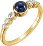 14K Gold Round Natural Blue Sapphire & Natural Diamond Bezel-Set Ring – 5mm Stones - Yellow Gold