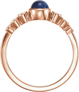 14K Gold Round Natural Blue Sapphire & Natural Diamond Bezel-Set Ring – 5mm Stones - Rose Gold - view 2